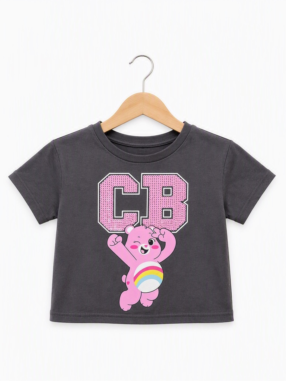 Official Care Bears Cheer Bear CB Cropped Graphic Tee Kids M 7/8 Summer